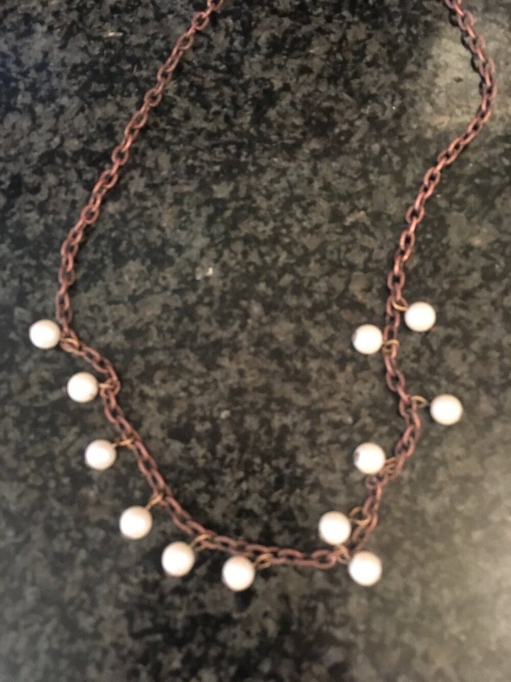 Unusually Bright Freshwater Pearls Copper Link Choker Necklace, Total 15" Length